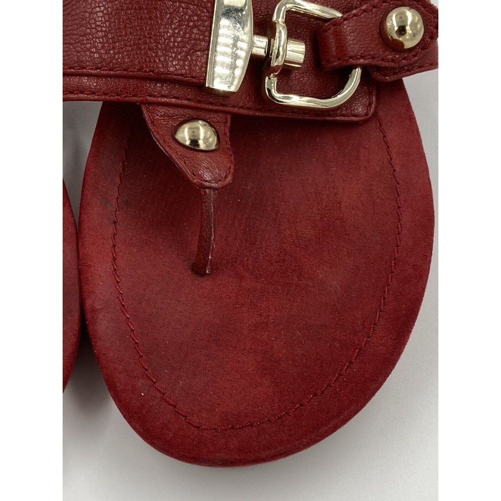 Nine West Red Women’s Size 7.5 Slip-On Sandals Leather Wedge Buckle Summer - Picture 4 of 12